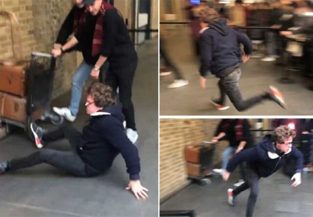 Fan de Harry Potter intenta cruzar el andén 9 3/4