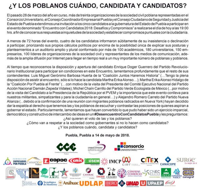 ¿Y LOS POBLANOS CUÁNDO, CANDIDATA Y CANDIDATOS?