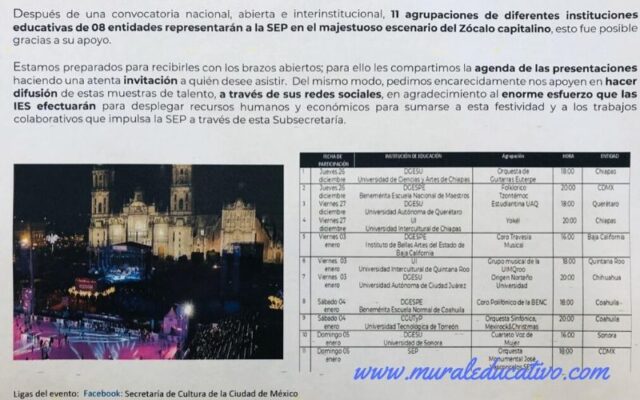 Impulsa SEP a jóvenes universitarios para participar en el festival de fin de año en el zócalo capitalino