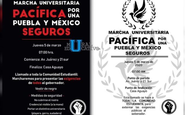 Con una mega marcha este jueves 5 de marzo más de 30 universidades de Puebla y el país se suman al movimiento #NiUnaBataMenos