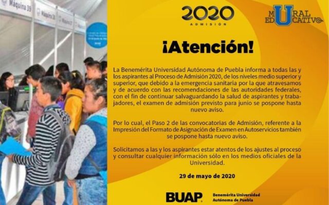 Confirmado: Se Pospone Hasta Nuevo Aviso Examen De Admisión A La BUAP