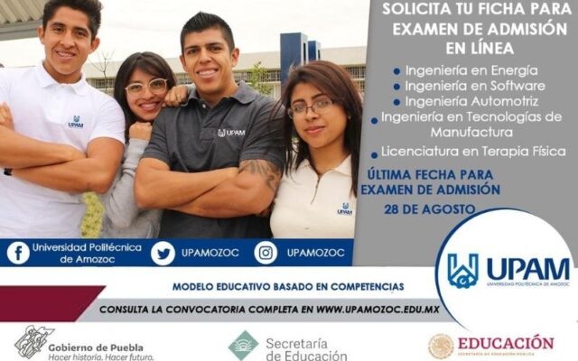Última fecha de examen de admisión de ingreso a la Universidad Politécnica de Amozoc (UPAM)