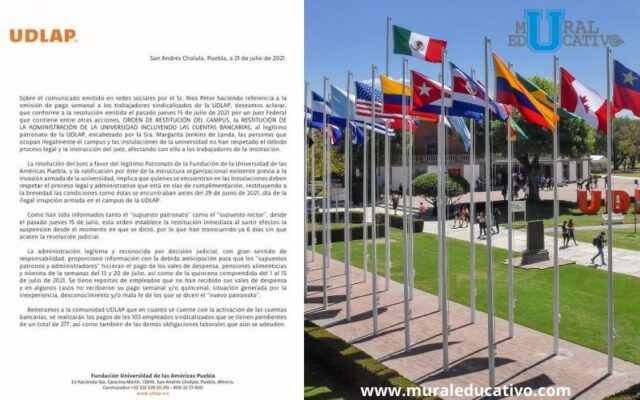 Fundación de la Universidad de las Américas Puebla cumple con el pago de salarios de empleados sindicalizados