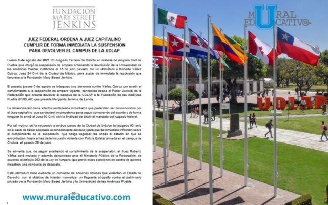 Aunque el nuevo patronato de la UDLAP se niega, Fundación Jenkins exige devolver el campus