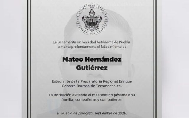 BUAP lamenta fallecimiento de estudiante de la Preparatoria Enrique Cabrera Barroso