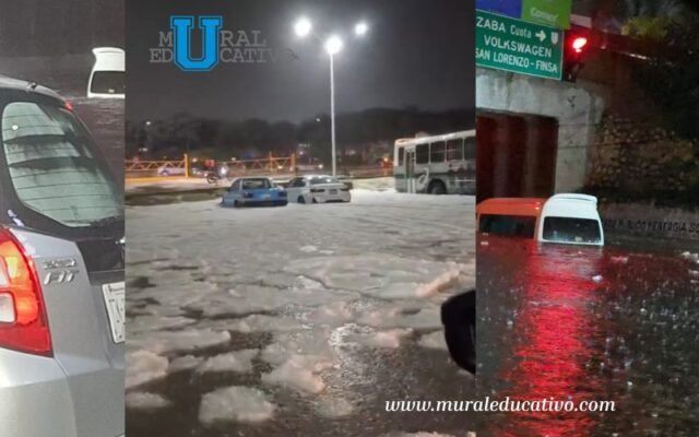 Fuerte lluvia acompañada de viento y granizo inundan el Outlet, calles y viviendas en Coronango, Cuautlancingo